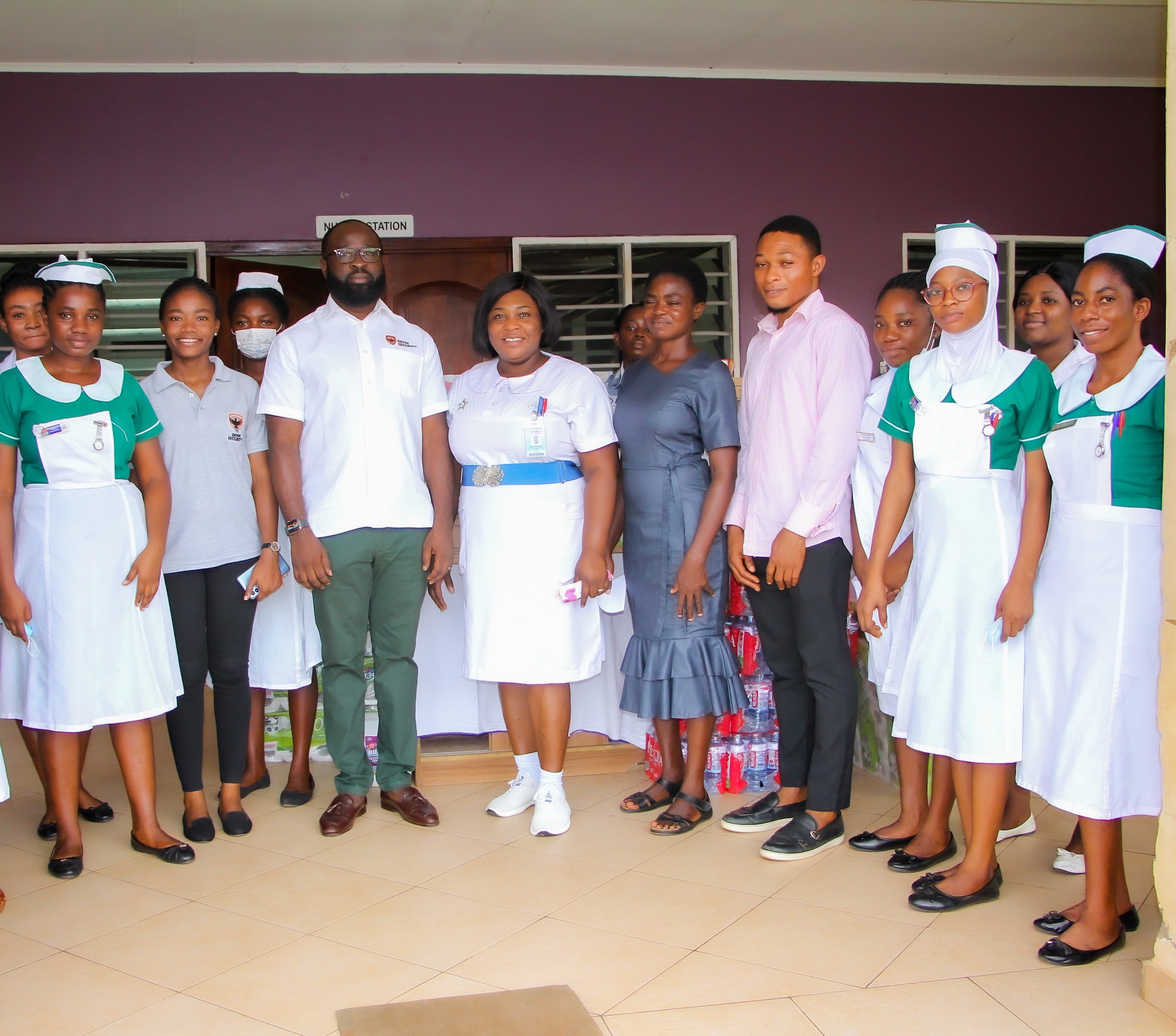 Offin Security team with nursing staff at Achimota Hospital donation
