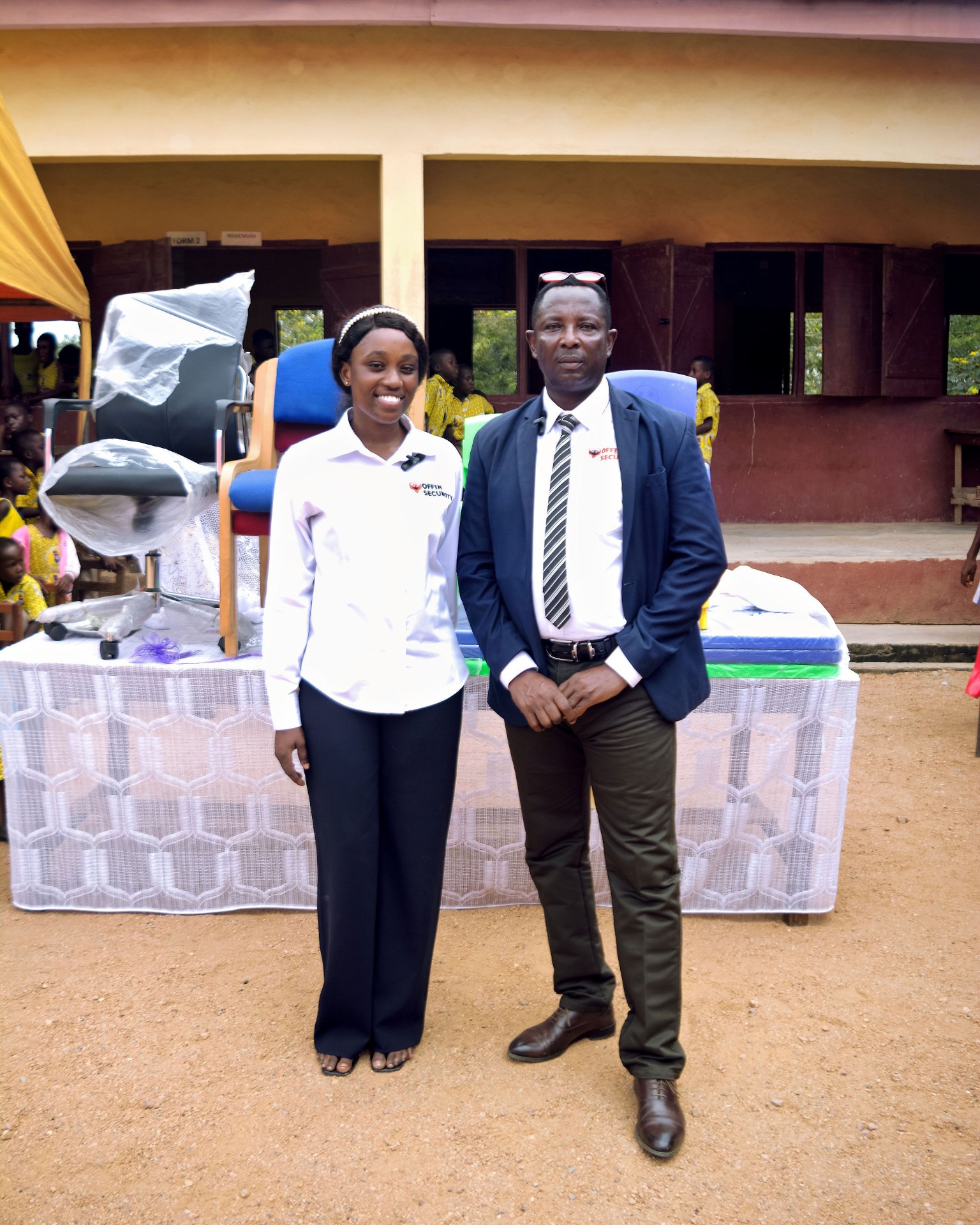 Offin Security team presenting donations at Yabiw Methodist Basic School