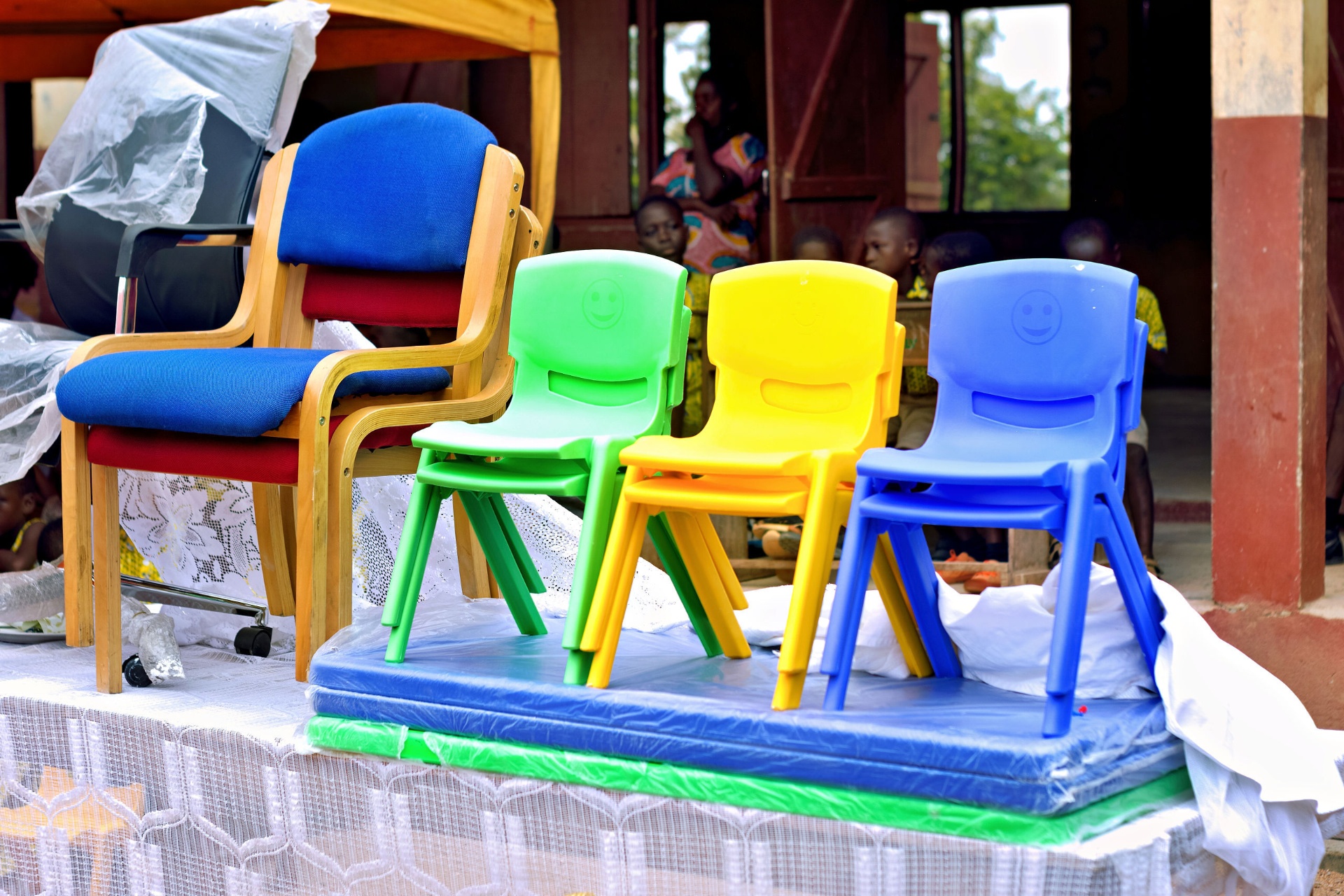 Children's chairs and adult seating donated to Yabiw Methodist Basic School