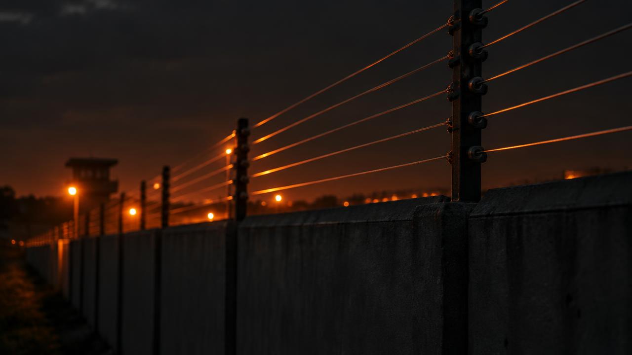 Electric perimeter fence at dusk
